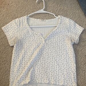 Brandy Melville Cream Floral Short Sleeve Top
